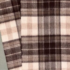 100% Wool Scarf Muffler Nordstrom Tartan Plaid‎ Scarf Fringe NWT Brown Cream